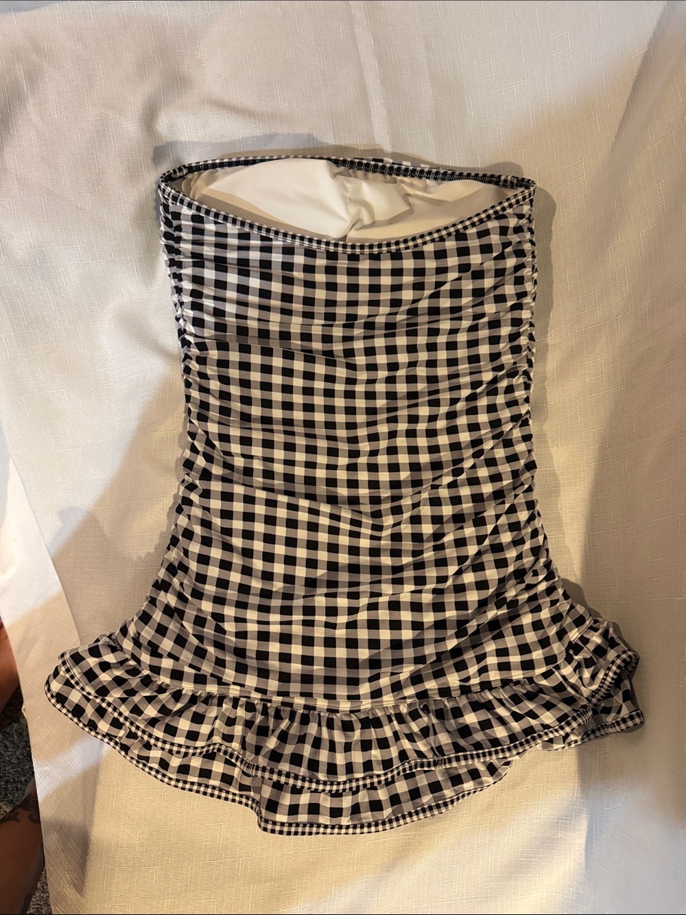 Strapless Black & White Gingham Ruffle One-Piece Swimsuit - Picture 5 of 8